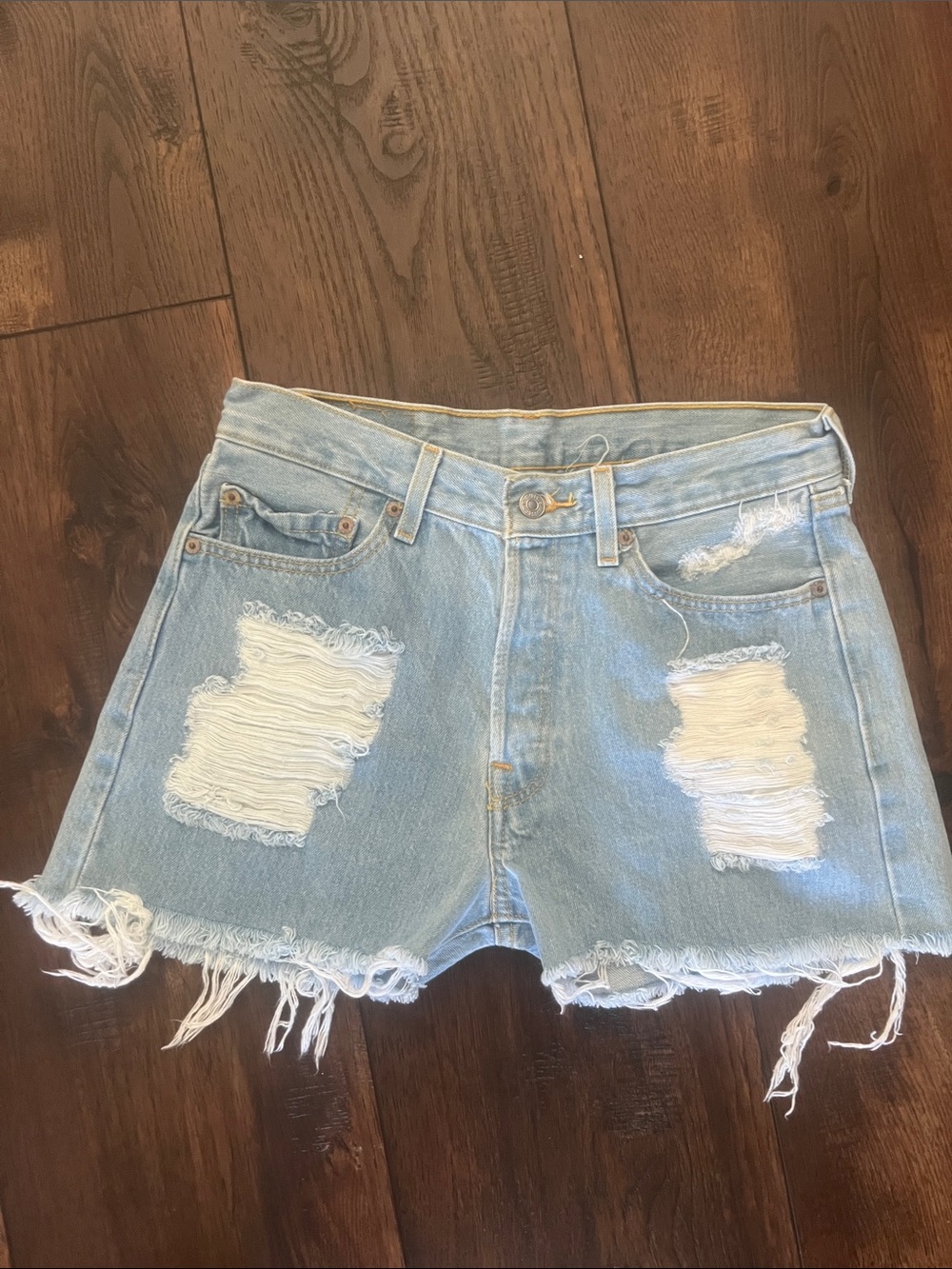 Levi’s 501 Light Wash Distressed Denim Shorts